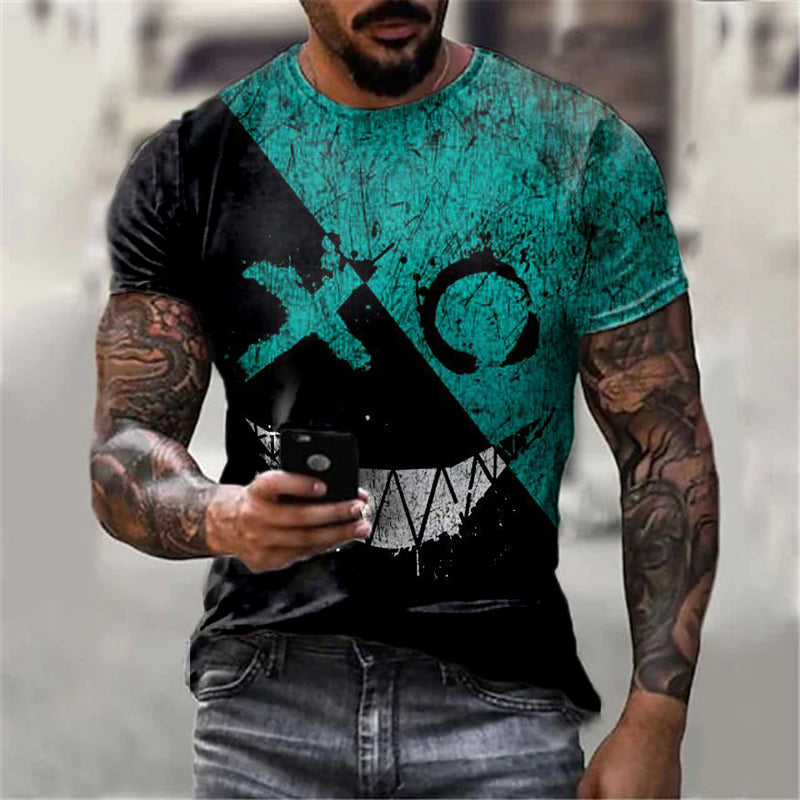 Contrasting color expression print men's short-sleeved T-shirt