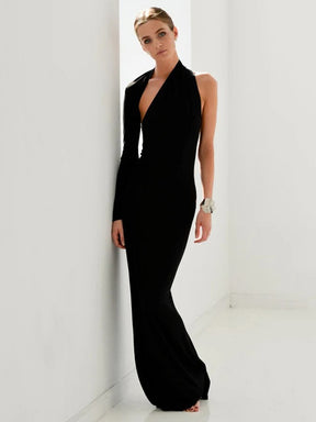 Stylish Skinny Asymmetric Hollow Backless One-Shoulder Maxi Dress