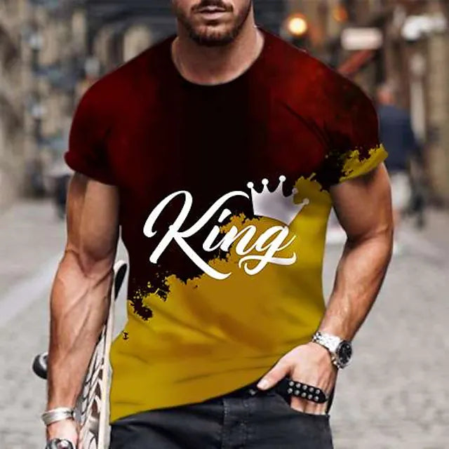 Men's T shirt Tee Tee Splicing Crew Neck Black and Red Yellow and Red 3D Print Short Sleeve Clothing Apparel Chic & Modern