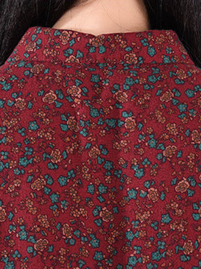 Original Lapel Frenum Floral Printed Midi Dress