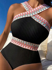 Hollow Striped Padded One-Piece Swimwear