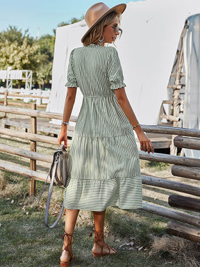 Vacation High Waisted Loose Striped Dress