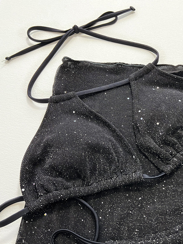 Three-piece Suit Bandage Sequined Halter-Neck Bikini Swimsuit