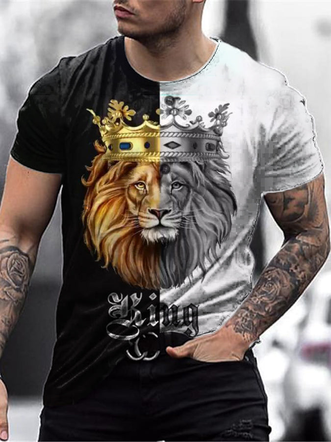Men's Lion Contrast Print Short Sleeve T-Shirt