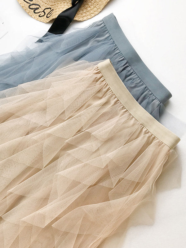 Solid Color Irregular Tiered Gauze Skirt