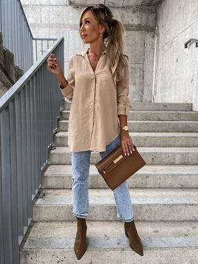 Trendy Long Sleeves Solid Color Lapel Collar Blouses
