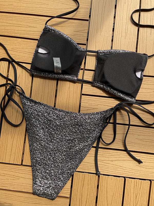 Padded Tie Side Halter-Neck Bikini Swimsuit