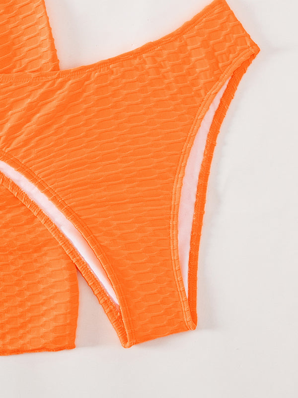 Three-piece Suit Padded Honeycomb Solid Color Tube Bikini Swimsuit